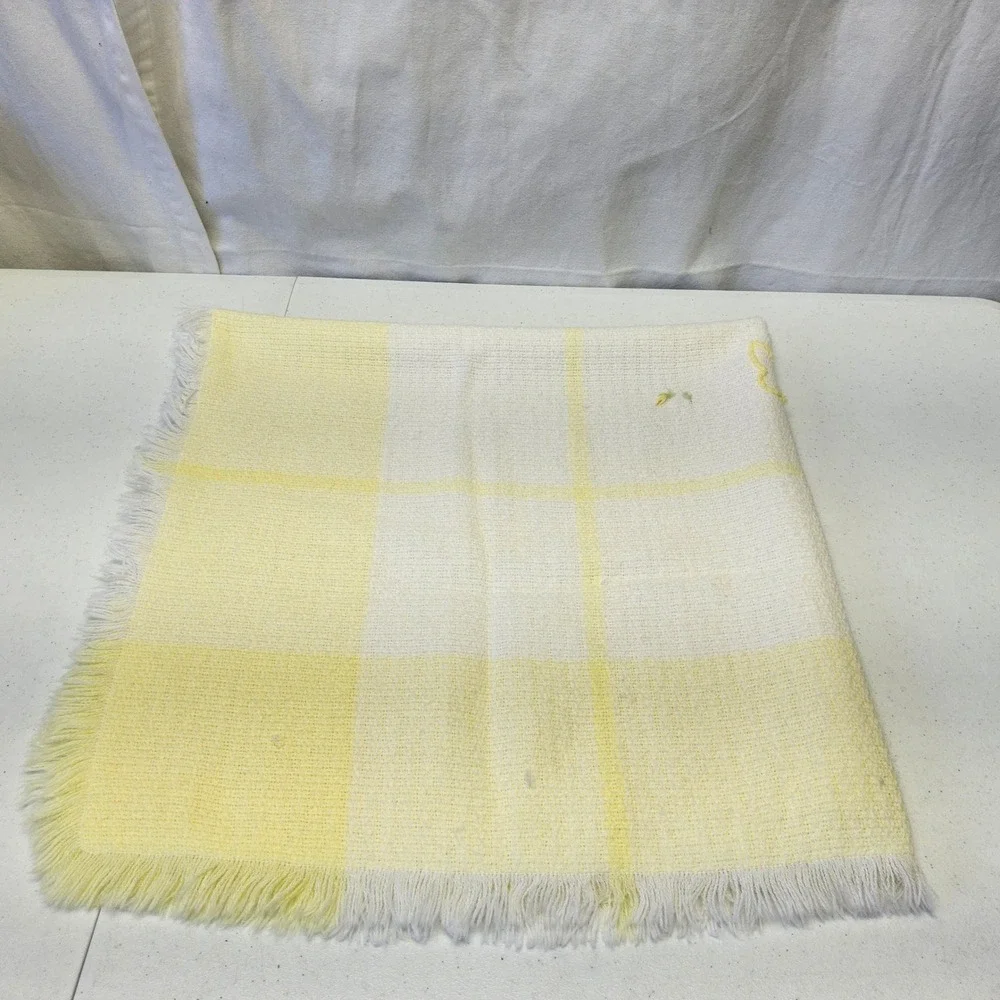 The Three Weavers Butterfly Plaid Baby‎ Blanket Yellow Fringed Embroidered